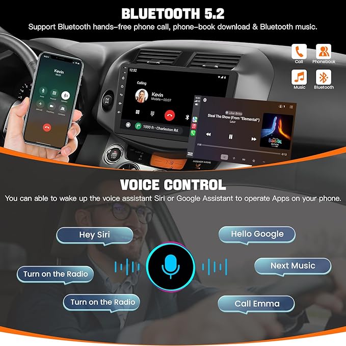 Car Radio Stereo for Toyota RAV4 2007-2012 Without JBL Sound System, Support Wireless Carplay/Android Auto/Mirrorlink, 10 Inch QLED Touchscreen with Bluetooth,FM Radio