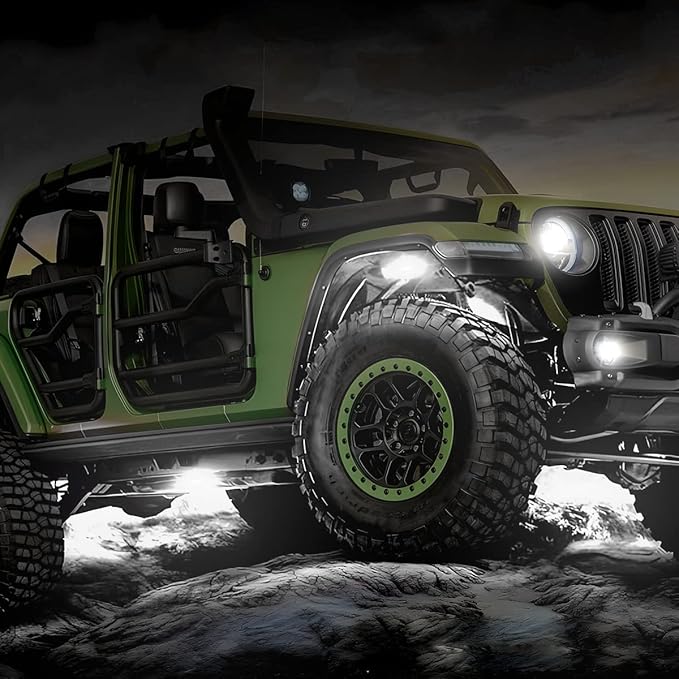 Rock Lights for Trucks, 4 Pods LED Rock Lights, IP67 Waterproof Neon Rock Lights Kits for Pickup ATV Off Road SUV, High Brightness Multifunction Underglow Lighting Glow Trail Rig Lamp (White)