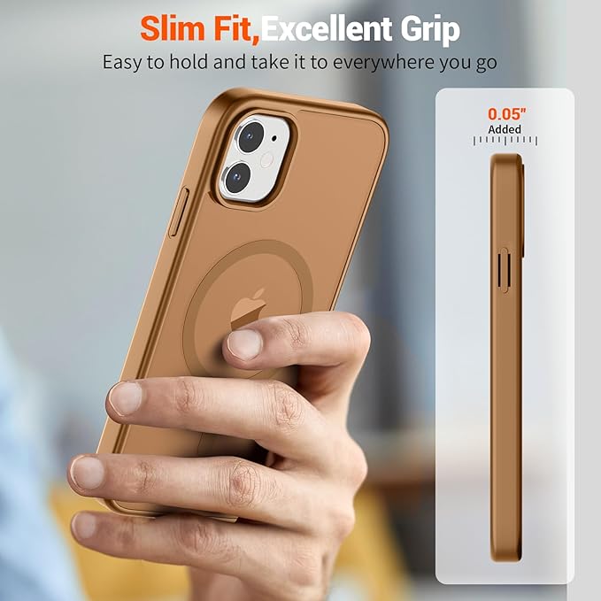 SUPFINE Magnetic for iPhone 11 Phone Case(Compatible with MagSafe)(Military Grade Drop Protection) Slim Translucent Matte Shockproof with Anti-Fingerprint Phone Case,Brown