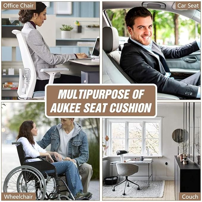 Memory Foam Seat Cushion for Car & Office Chair, Non-Slip Car Seat Cushion for Driving with Soft Comfort & Warmth, Universal Car Cushion for Long Driving Ergonomic Support (Gray)