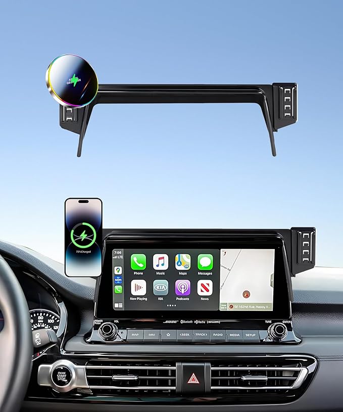 Car Phone Holder for Kia Seltos 2021 2022 2023 Accessories Apply to 8/10.25 Inch Touchscreen 15W Fast Wireless Charger Screen Fixed Clip HandsFree Cell Phone Mount 360° Rotation