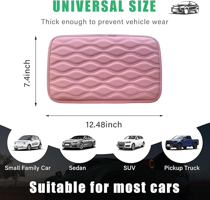 Car Center Console Pad, Waterproof Auto Armrest Seat Box Cover, PU Leather Arm Rest Protector Cushion Pad, Universal Vehicle Interior Protection Accessories for Car SUV (Pink)