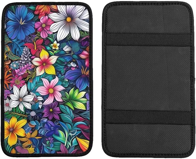 Center Console Armrest Cover Hippie Flower Armrest Protector Boho Floral Car Accessories Mandala Armrest Cushion Pad Armrest Seat Box Cover Protector