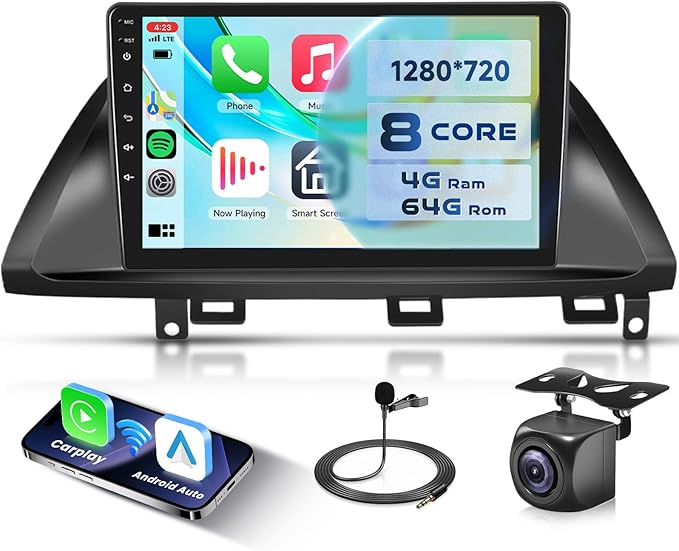 8-Core 4G+64G Qual-comm Snapdragon chip Car Radio for Honda Odyssey 2005-2010, Rimoody Car Stereo Carplay Android Auto 3D car Model Display GPS WiFi 9 Inch IPS Touchscreen Mirror Link Camera