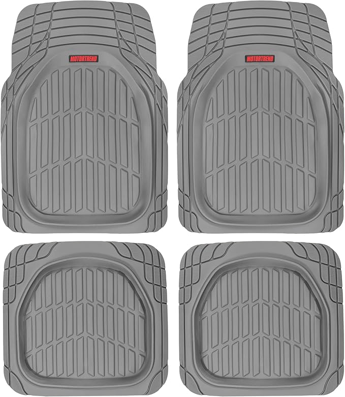 Motor Trend Front Floor Mats FlexTough Tortoise - Heavy Duty Rubber Floor Mats for Car SUV Van & Truck - All Weather Protection - Deep Dish Mats