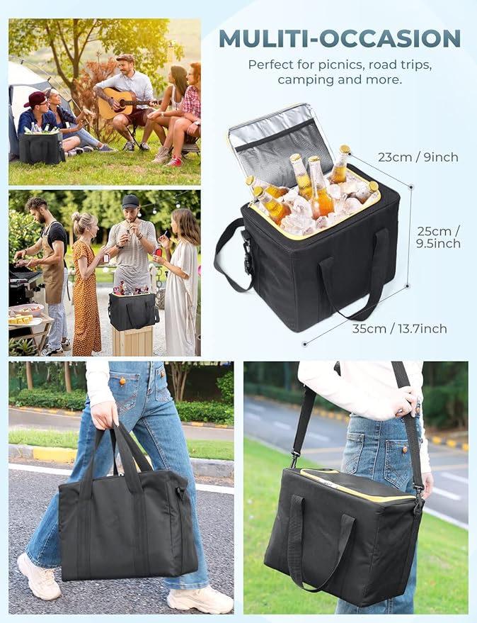 Oasser Trunk Organizer with Cooler Bag 95L, Bearing 110lb No Deformation, Collapsible with Multi Compartments, 20L Removable Insulated Bag, Foldable Lid, Non Slip Bottom, 2 Straps (Black&Yellow)