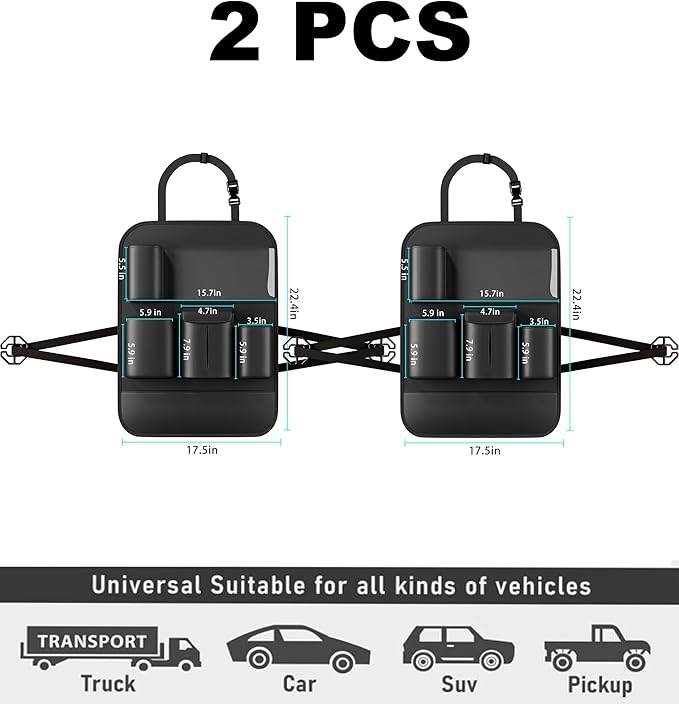 GMQ Backseat Car Organizer with Touch Screen,Protectors Kick Mats Travel Accessories for Kids,Multifunctional Seat Back Organizer Car Travel Organizer Accessories (Black, 2PCS)
