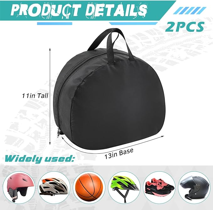 2 Pack Helmet Bag Nylon Durable Motorcycle Mx Helmet Storage Bag Medium, with Handle and Fleece Lining, Water-resistant, Zipper for Ski Snowmobile Dirt Bicycle Bike Storage Accessories