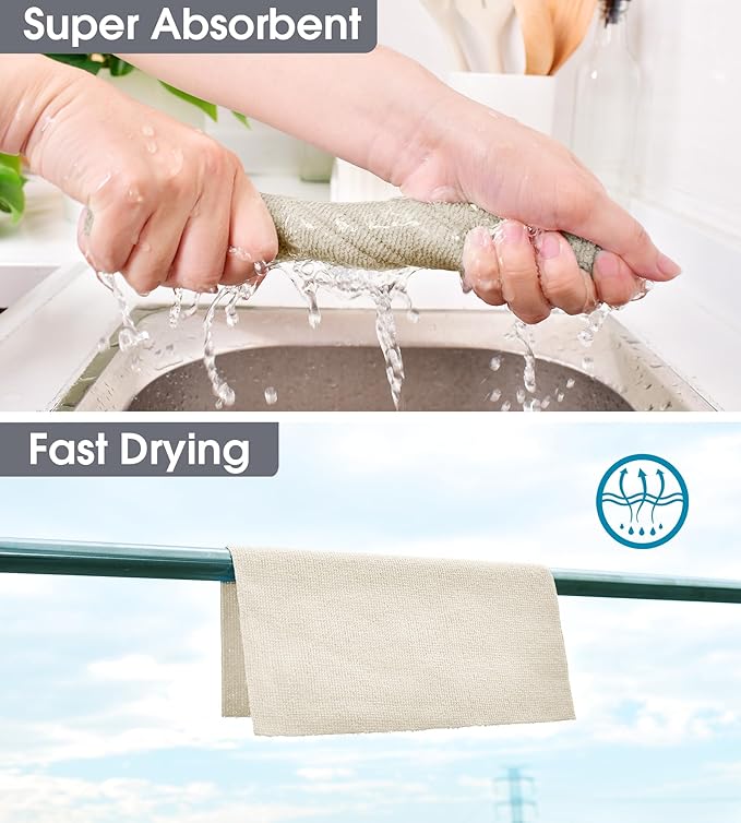 KitchLife Microfiber Cleaning Cloth Roll - Tear-Away Reusable Microfiber Paper Towels, Lint-Free, Washable, 20 Sheets for Kitchen, Car, Dishes, and Sensitive Surfaces (Sand Beige)