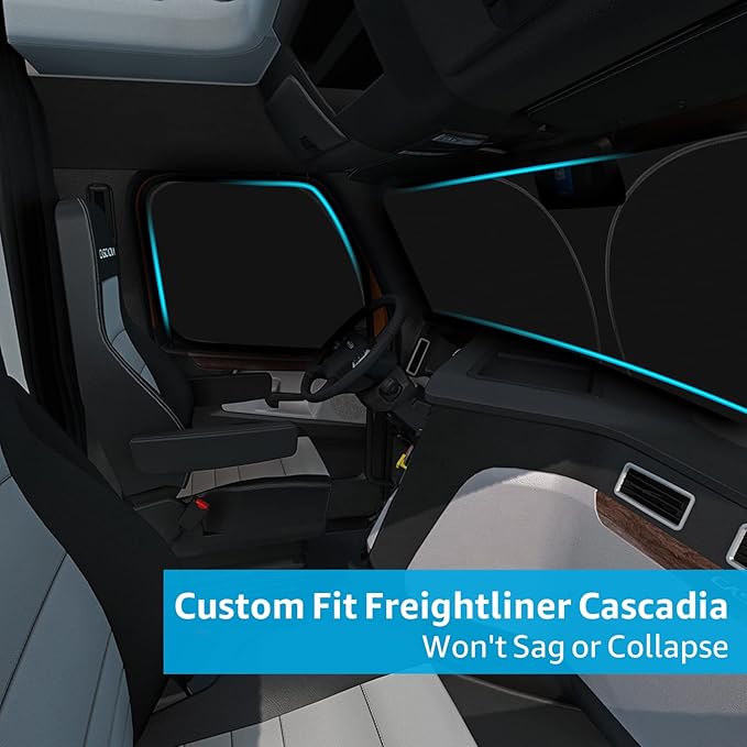Proadsy Front Windshield and Side Windows Custom Fit 2018-2025 2026 Freightliner Cascadia, Semi-Truck Semi, Commercial & Big Rig Truck Sun Shade Foldable Sun Protector Privacy Cover