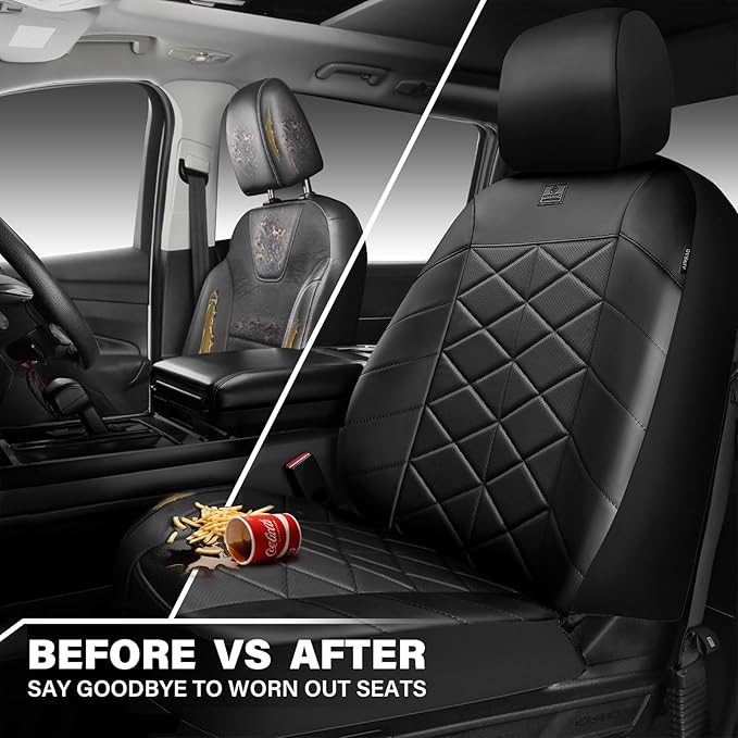 CAR PASS Leather Seat Covers Memory Foam, Waterproof Faux Leather Car Seat Covers Front Seats, Universal Fit for Cars, SUV, Trucks, Luxury Comfort Breathable, Thick 3D Foam Faux Leather All Black