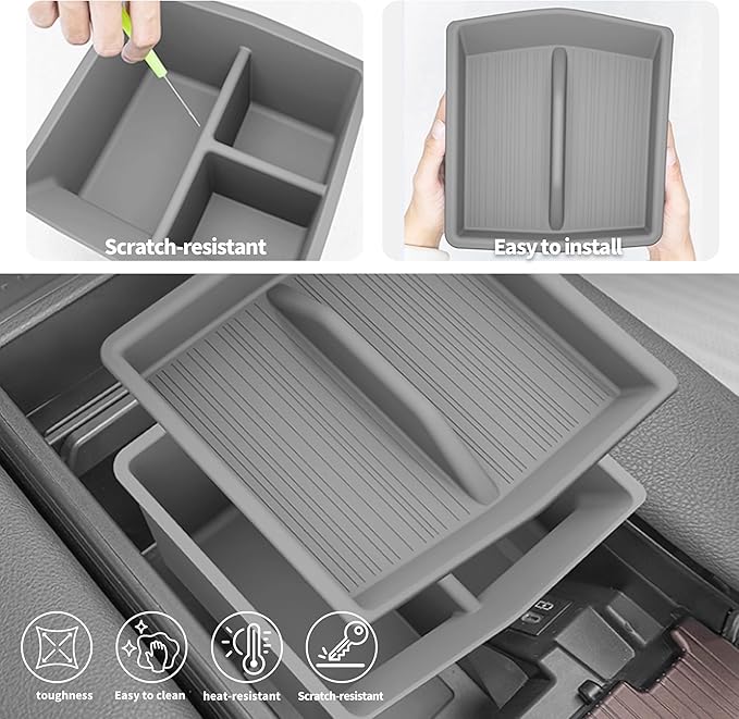 Center Console Organizer for Toyota Sienna 2021-2026 Armrest Box Secondary Tray Storage Silicone Armrest Box Insert Organizer (Gray)
