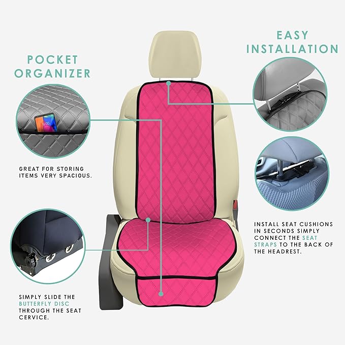 FH Group Car Seat Cushion – Neosupreme Single Front Seat Cover with Front Pockets, Airbag Compatible, Universal Fit Car Seat Cushion for Driver or Passenger Seat, SUV, Truck, Sedan & Van – Pink