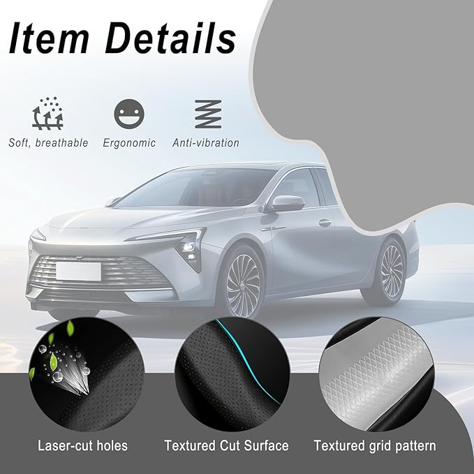 Car Steering Wheel Cover Black, Non-Slip Wear-Resistant Carbon Fiber Steering Wheel Cover, Breathable Drilled D-Type Leather Sleeve, Universal Car Interior Accessories for Most Vehicle