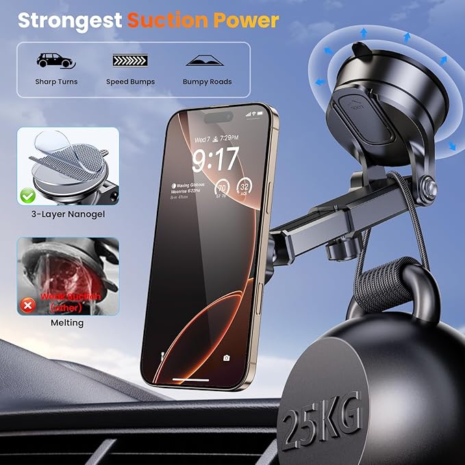 for MagSafe Magnetic Phone Holder for Car [2026 Upgraded Strongest Magnet] Car Mount Cell Stand for Dashboard Windshield Vent Compatible with iPhone 17/16/15/14/13/12 Android etc-Purple