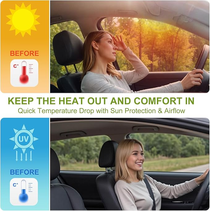 Car Side Window Sun Shades, 4 Pcs Magnetic Car Window Covers for Baby, Half Blackout & Half See-Through Privacy Curtains, Light Blocking&UV Protection Window Screen for Camp, Travel, Nap