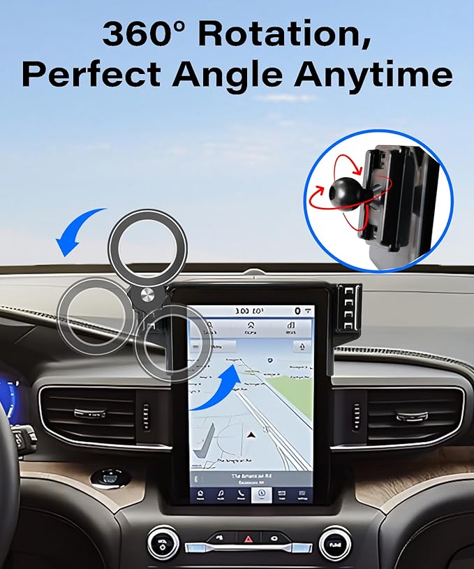 Car Phone Holder for Ford Explorer 2020 2021 2022 2023 2024 Accessories Apply to 10.1 Inch Touch Screen Fixed Clip MagSafe Passenger Cell Phone Mount Handsfree 360° Rotation