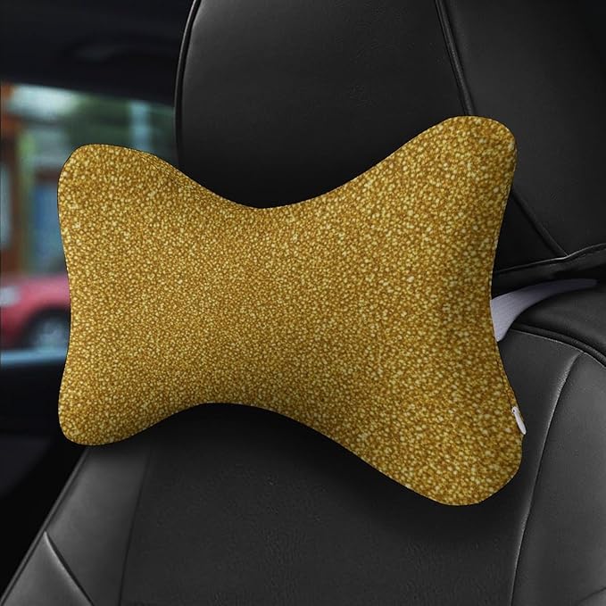 Headrest Pillow for Car Seat, 2 Pcs Memory Foam Neck Support Pillow for Neck Pain Relief, Compatible with Beautiful Gold Bling Glitter Sparkles Pattern Car Office Soft Travel Pillow