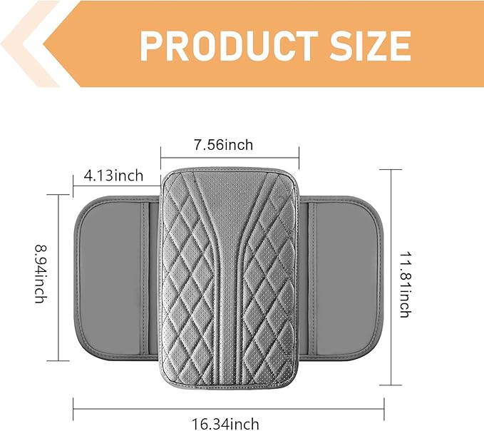 Car Center Console Pad, Leather Car Armrest Box Pad Cover, Vehicle Armrest Protector Cushion with 2 Storage Bags, Universal Arm Rest Pad for Car Interior Accessories Protect (Gray)