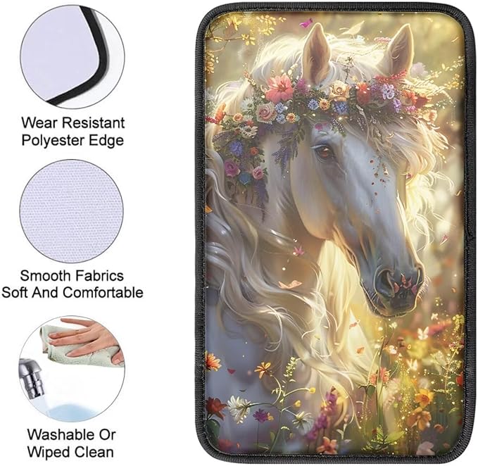 Floral Horse Armrest Pad Cover for Cars Arm Rest Cushion Pads Car Center Console Cushion Non Slip Car Accessories Car Xmas Decoration