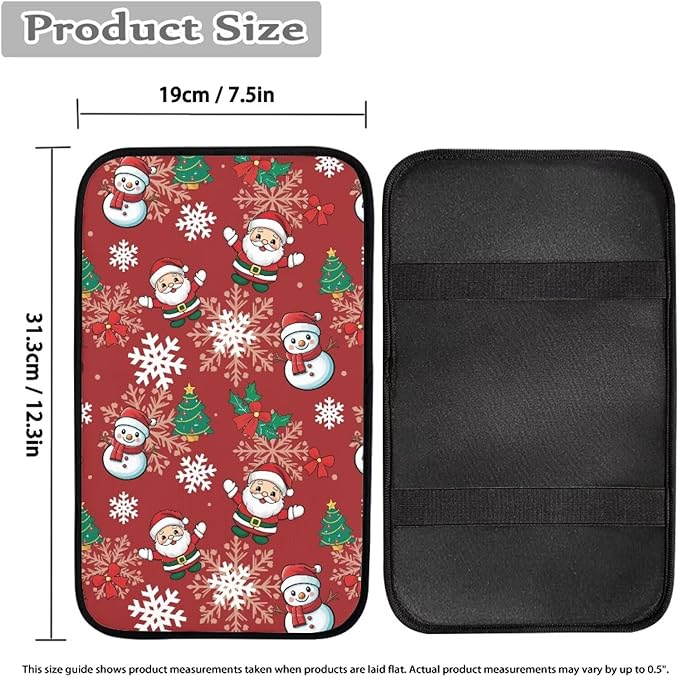 Xmas Santa Tree Car Armrest Pads Auto Armrest Box Cover Comfortable Middle Storage Organizer Pad Universal Style Car Accessories Decor