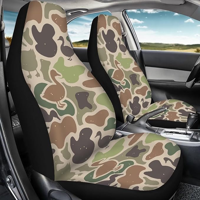 KEIAHUAN Car Seat Covers Front Seat Cover and Split Rear Bench Seat Covers Set of 4 Green Duck Camo Hunting Automotive Accessories Fits Most Truck SUV Vans