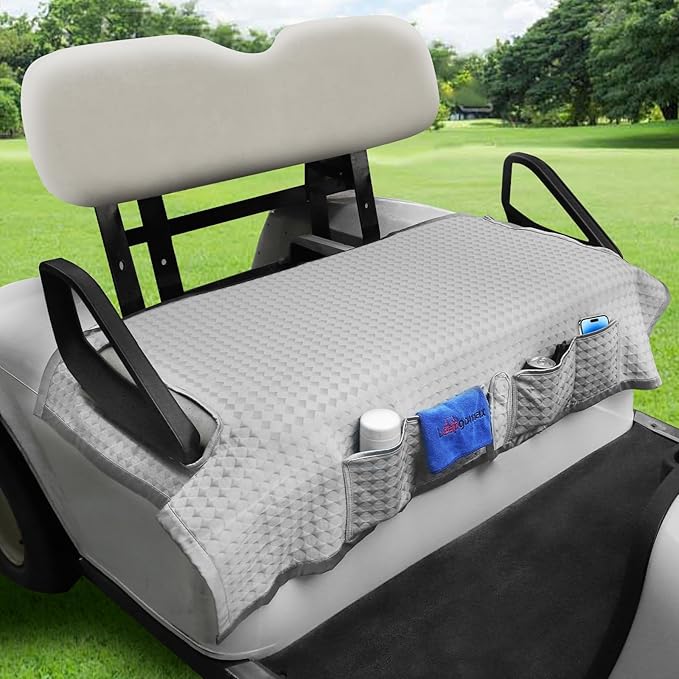 Golf Cart Seat Covers Cooling Ice Silk Golf Cart Seat Blanket for EZGO TXT RXV/Club Car DS Precedent Front Seat 4 Pockets Seat Blanket for 2-Person Seats, Keeps Seat Cool and Clean Gray
