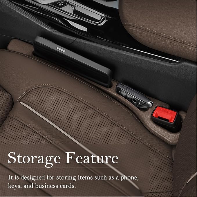 Car Seat Gap Filler 2-Pack, Universal Car Seat Gap Filler Organizer, Seat Gap Plug – Fills Gap Between Seat & Console (Brown)