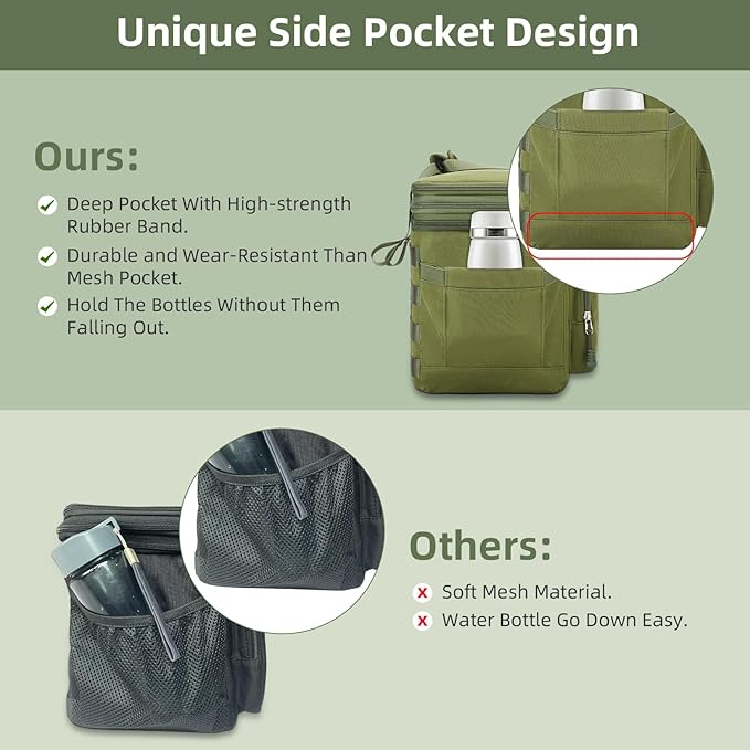 HSHRISH Lunch Box for Men, Large Expandable Tactical Lunch Bag, Durable Leakproof Cooler Bag with Molle Webbing, Lunch Box for Men Work Picnic Trip Camping, 24 Can/16 L, Army Green