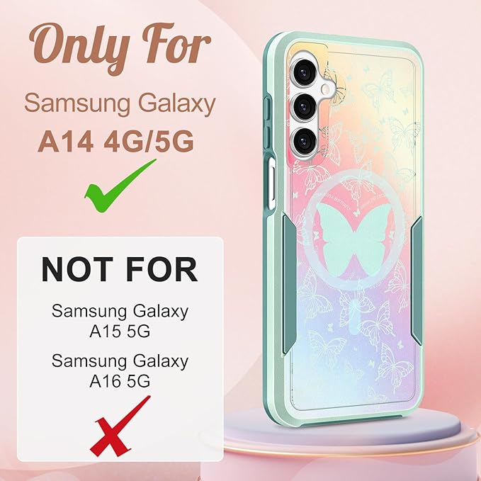 for Samsung Galaxy A14 5G Phone Case - Compatible with MagSafe Women Girls Cute Magnetic Protective Cover Kawaii Girly Butterfly Heavy Duty Shockproof Design for Samsung Galaxy A14 5G Cases