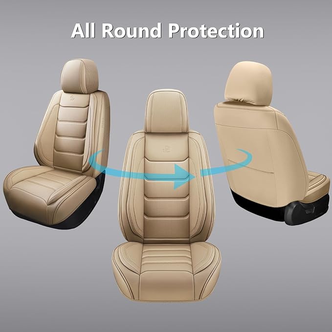 Full Coverage Faux Leather Car Seat Covers,Automotive Seat Covers for Cars,SUVs Pick-up Truck, Car Seat Cushion, Beige Seat Covers,Front Seat Cover,Car Seat Protector