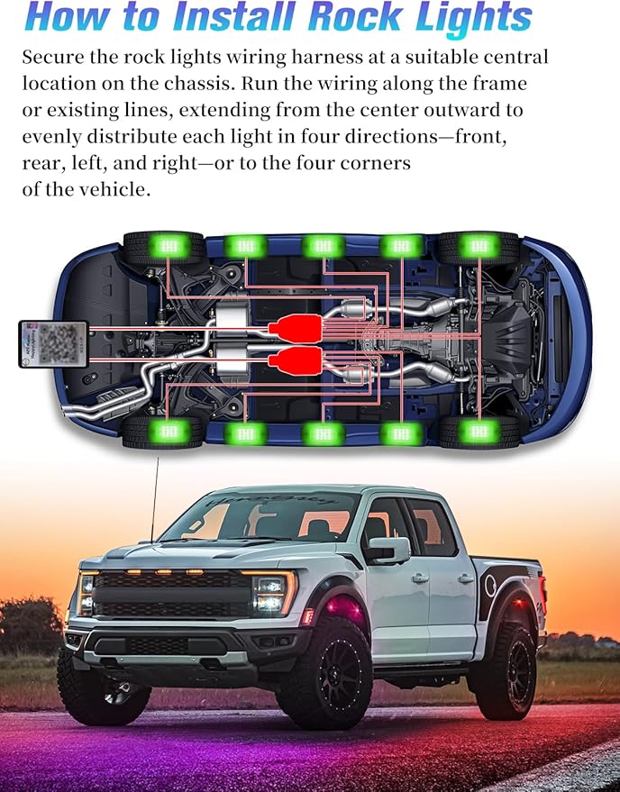 10 Pods RGB LED Rock Lights with APP/RF Remote Control High Brights Waterproof Underglow Multicolor Zone Neon Exterior Rock Lights for 12V Trucks Jeep UTV ATV RZR Offroad Pickup SUV Accessory
