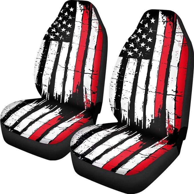 ELEQIN Retro American Flag Seat Covers, Car Seat Covers Front Seats, Car Seat Cushion, Front Car Seat Covers Canvas Car Seat Protector Universal Fit Most Cars