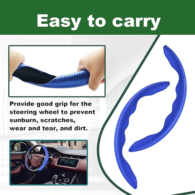 2pcs Carbon Fiber Anti-Skid Steering Wheel Cover, Anti-Skid Steering Wheel Cover/Segmented Steering Wheel Protector/Car Interior Accessories for Men/Women - Durable(Blue)