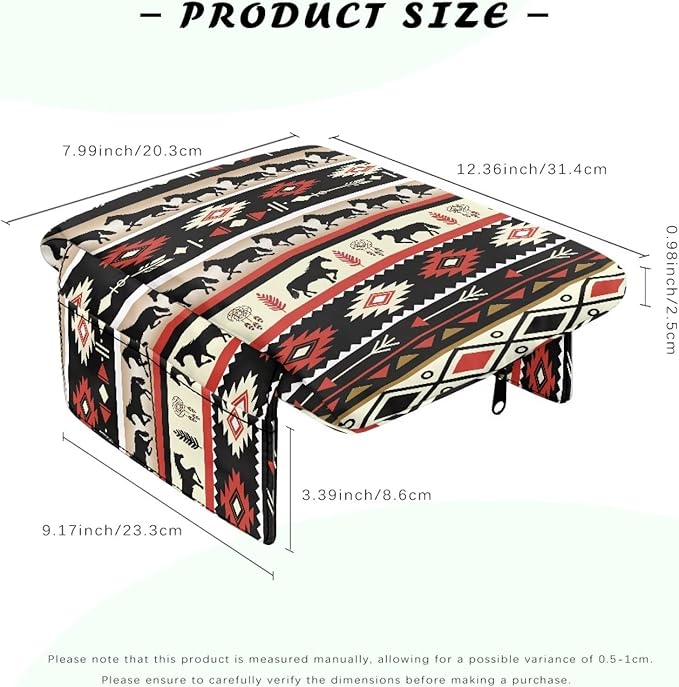 Dreaweet Aztec Horse Car Center Console Cover with Pockets Soft Thick Car Armrest Cushion Non Slip Scratch Proof Car Arm Rest Cover Pad Universal for Most Vehicles