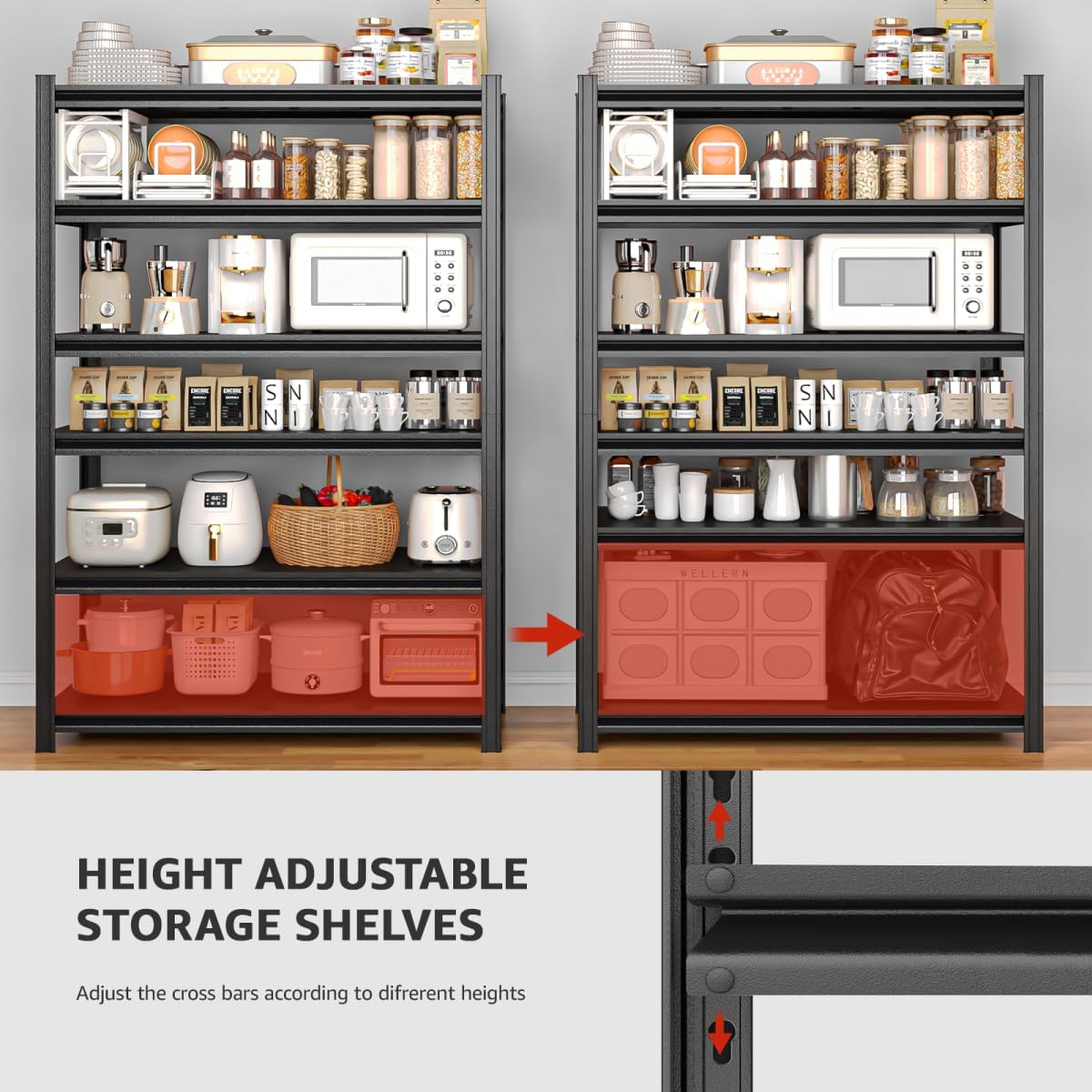 6 Tier Metal Shelving Unit 84" H x 55.12" W x 24" D, 3600LBS Adjustable Storage Shelves, Heavy Duty Garage Shelves for Warehouse, Basement, Kitchen, Pantry, Living Room, Black