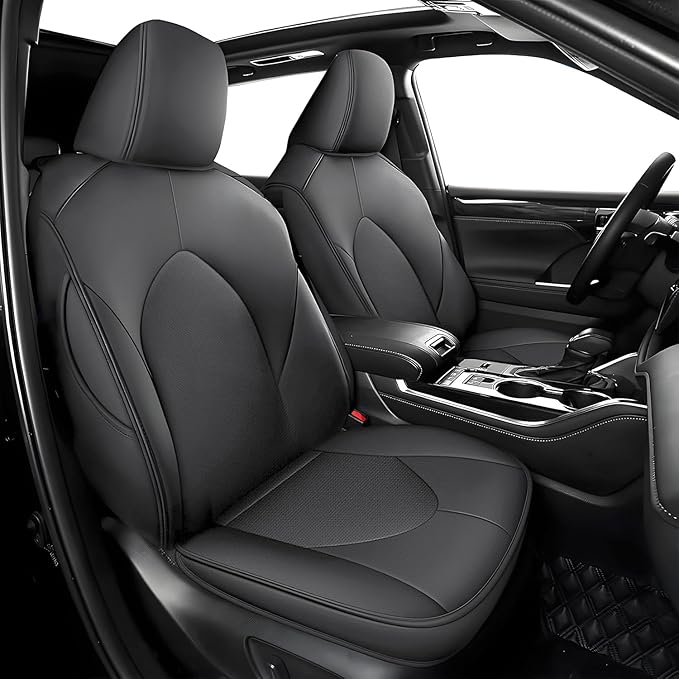 Custom Fit Seat Covers for Toyota Highlander: 2020 2021 2022 2023 2024 2025 Full Set 8 Passenger 3 Row Faux Leather Car Seat Protector Compatible Airbag Deep Gray(2020-2024 W/ Second Row 40/60 Split)