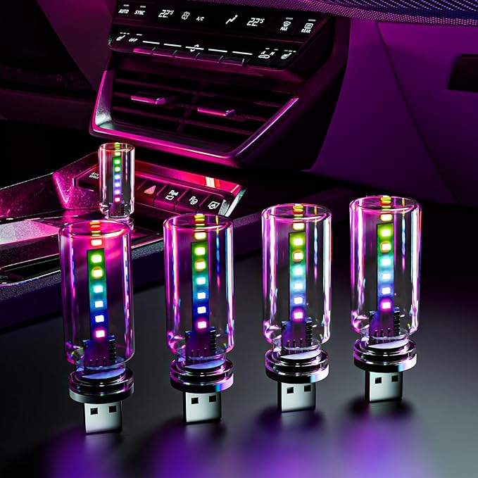 4 PCS USB Night Light, Touch Dimmable Mini USB LED Car Interior Ambient Lights, Portable Plug-in Glass Bottle Night Lamp for Car, Tent, Desk, Bedside(4RGB)