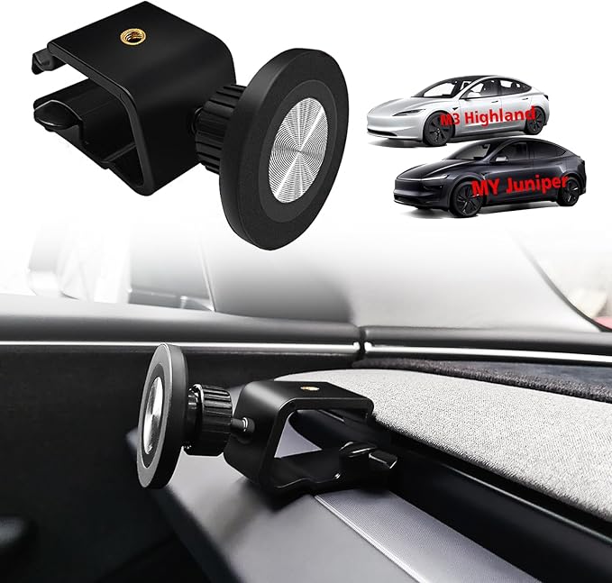 BestEvMod Dashboard Car 1/4 Screw Mount Phone Holder Tablet Mag Safe Compatible with Refreshed Tesla Model Y Juniper Model 3 Highland fits for All Phones & Android 360° Adjustable (Mag Safe)