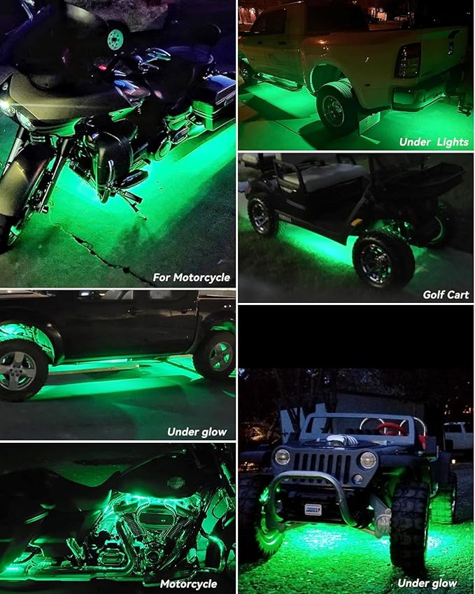 Car Led Strip Lights Connectable 12v led Light Strip 12" Green LEDs Light Strips for Cars Motorcycle Golf Cart Interior & Exterior Boat Marine Waterproof Led Strip 12V, 4Pack