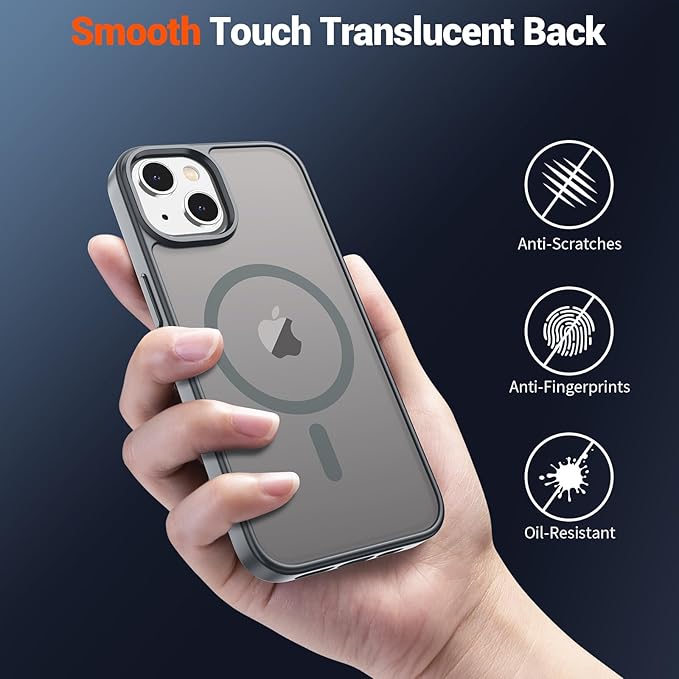 SUPFINE Magnetic for iPhone 15 Plus Case & iPhone 14 Plus Case(Compatible with MagSafe) (Military Grade Drop Protection) Slim Translucent Shockproof with Anti-Fingerprint Phone Case,Gray