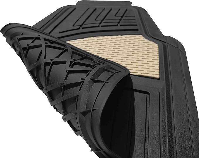 FH Group Automotive Floor Mats Tall Channel Blue Universal Fit Full Set Climaproof™ for Most Sedan, SUV and Trucks, Trimmable Rubber Combo Small Car Seat Cover Design Heavy-Duty Floor Mats for Car