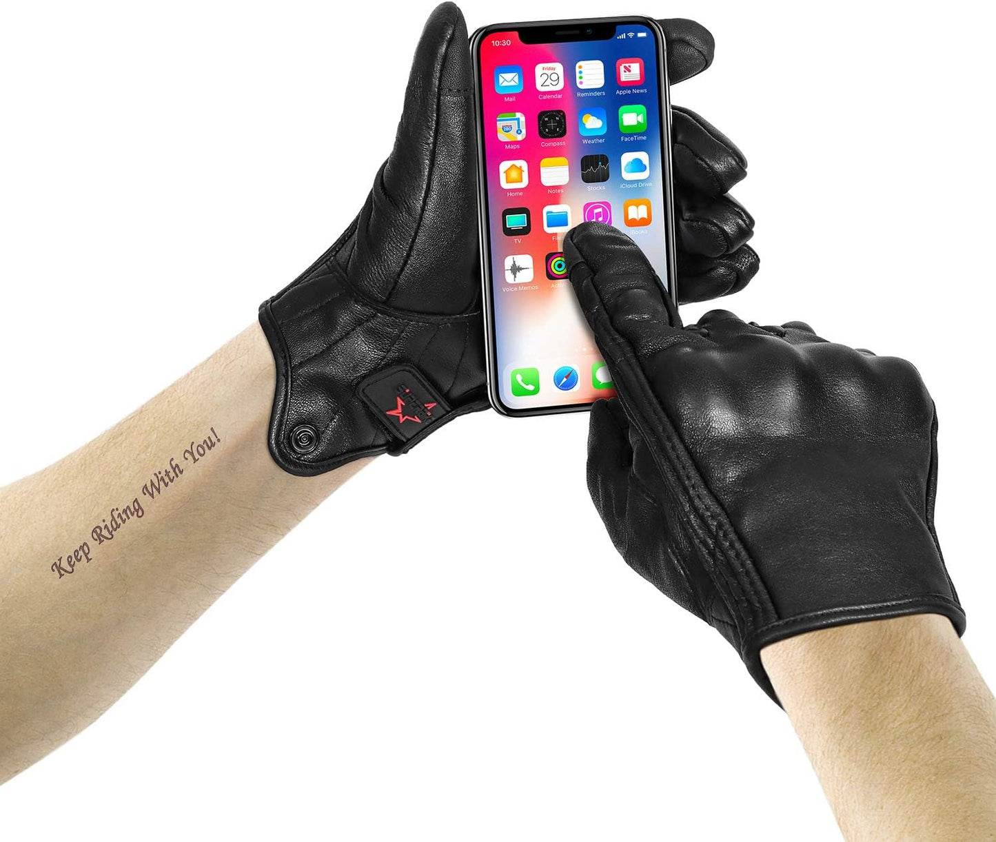 Full Finger Goat Skin Leather Touch Screen Motorcycle Gloves Men S,M,L,XL,XXL (Non-Perforated, L)
