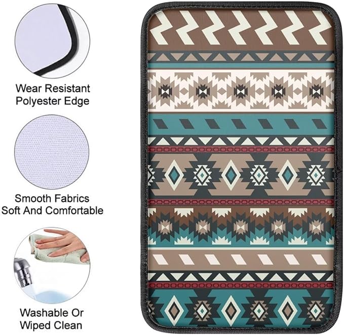 Aztec Print Auto Armrest Seat Box Cover Protector Decorative Dust-Proof Car Center Console Armrest Cushion Cover Pad, Car Accessories for Most Vehicle
