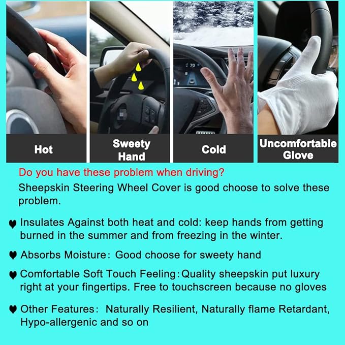 3Pcs Set Fashion Fluffy Fuzzy Wool Fur Soft Car Steering Wheel Cover with Handbrake Cover & Gear Shift Cover for Women/Girls/Ladies Auto Long Wool Accessories