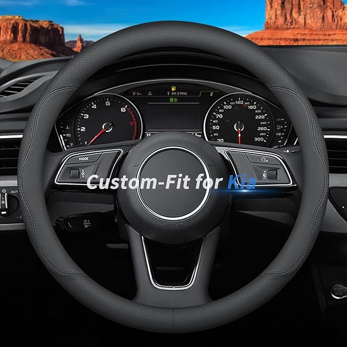Custom-Fit for Kia Steering Wheel Cover, Premium Leather Car Steering Wheel Cover with Logo, Non-Slip, Breathable, for Kia Accessories (B-Style,for Kia)