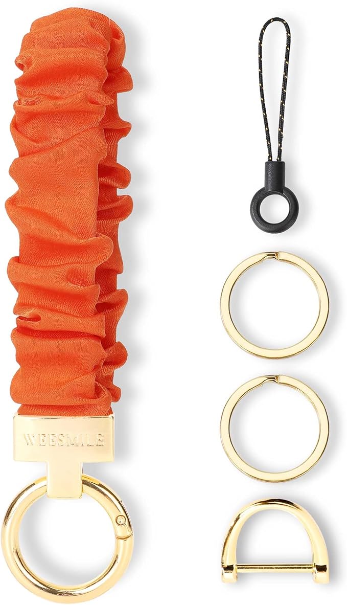 WEESMILE Keychain Wristlet, Stretchy Key Chain for Car Keys with D ring, Cute Scrunchie Wrist Bracelet for Women Men