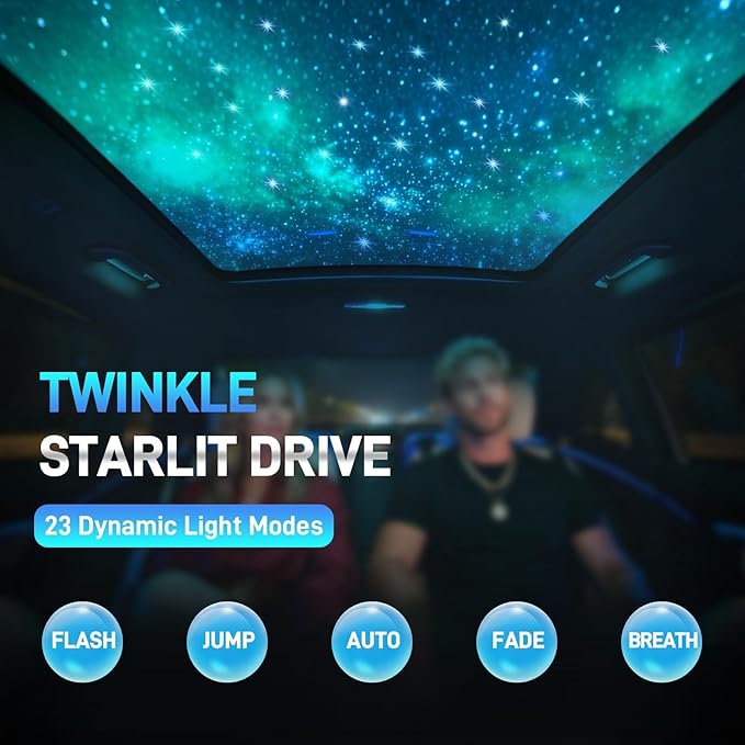 Twinkle Starlight Headliner Kit, 500pcs 0.03in/9.8ft, 16W LED Star Ceiling Fiber Optic Light Kit, APP/Remote Control Star Effect, for Truck SUV Home Ceiling Party Theater