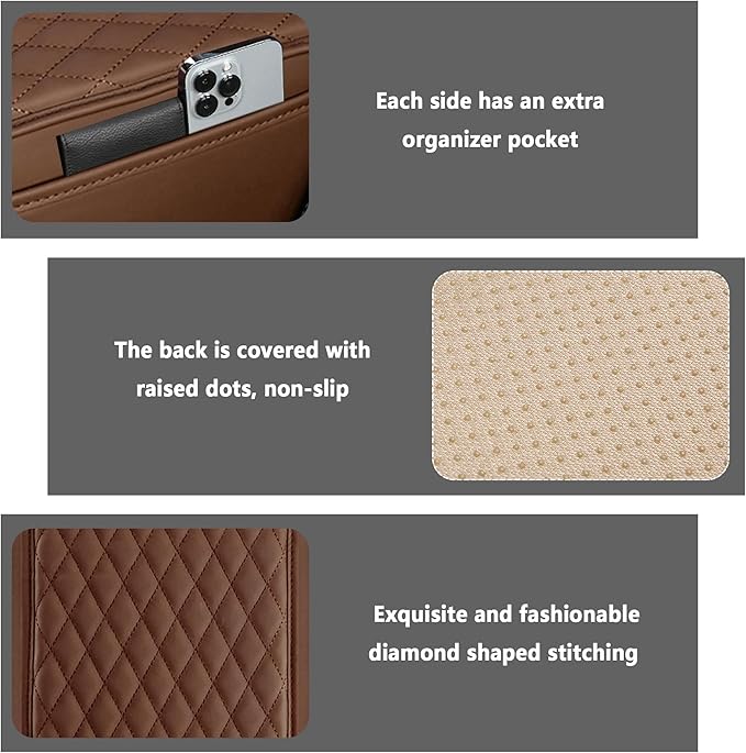 Upgraded Car Center Console Cover,Microfiber Leather Car Armrest Cover Cushion with 2 Storage Bags,Universal Armrest Storage Box Accessories for Most Vehicles (Brown)