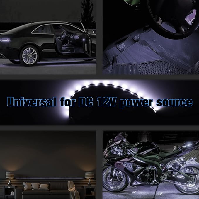 White LED Strip Lights for Car BaishenglinMotor 12-Pack DC12V Waterproof 30CM/11.8"/1FT 5050 15-SMD LED Strip Underbody Light for Car Motorcycles Golf Cart Decoration Interior Exterior Strip Lights